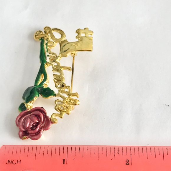 Vintage #1 Grandmother Brooch Pin Gold Plated Pink Rose Grandma Mothers Day Gift - Picture 9 of 9